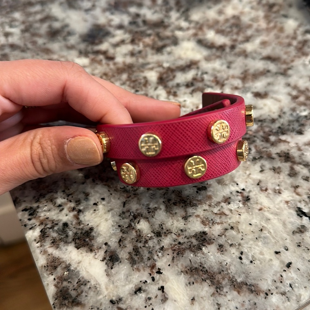 Red leather Tory Burch wrap bracelet